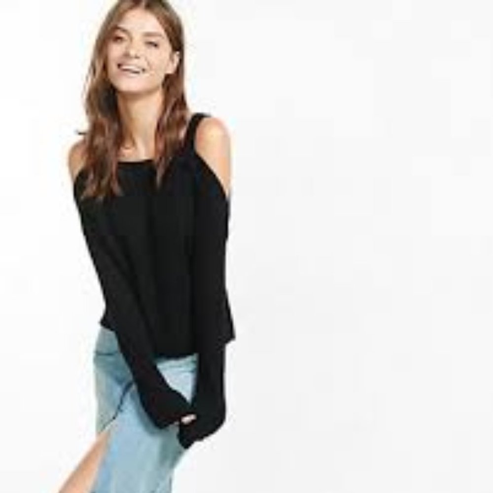 Express Cold Shoulder Shaker Knit Sweater